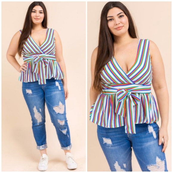 LAST ONE❗GILLI Plus Size Vibrant Stripes Top - Picture 4 of 7